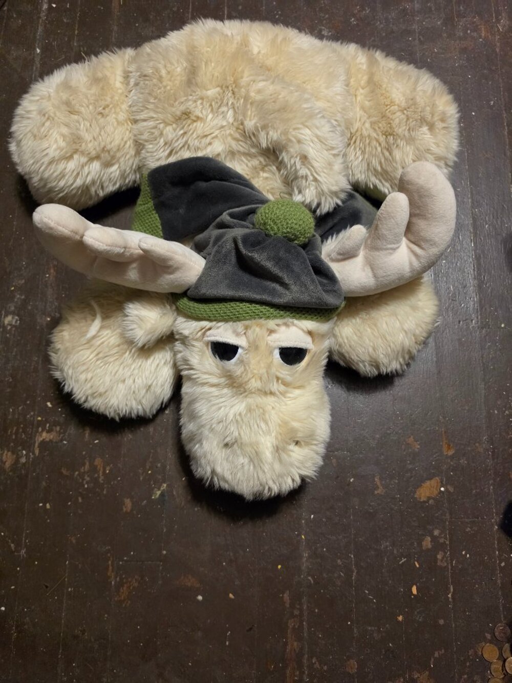 Moose stuff animal  22 1/2 inch winter green hat and scarf